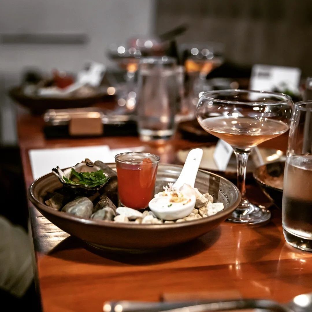 Photo by user thebistrotaupo, caption reads A wee flash back to our 10th birthday bash... canapes, Matuku Bay oyster, watermelon iced tea, and blue nose ceviche. Thank you for the pic @thatgreenolive 
#thebistrodining 
#thebistrorestaurant 
#thebistrotaupo 
#thebistrofood 
#dinetaupo 
#diningouttaupo 
#dinetaupo 
#lovetaupō 
#taupohosposcene